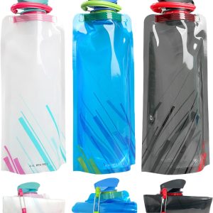 (3 Pack) 700ml Large Foldable Water Bottle Fully Collapsible Stock Bottle, Portable Water Bottle for Running Cycling outdoor (Black, Blue, White