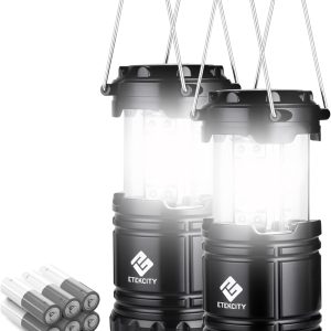 Etekcity Lantern Camping Essentials , Led Flashlight for Power Outages, Battery Operated Lights for Emergency Supplies, Survival Kit and Gear for Hurricane, 2 Pack, Black
